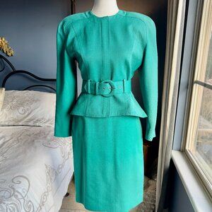 Vintage Teal Green 90s Power Skirt Suit